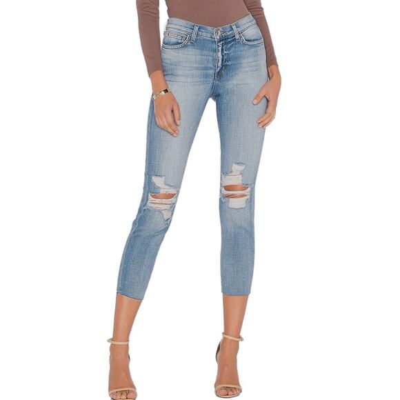 L'Agence Jeans Sz 28 El Matador Slim High Rise Ripped Distressed Raw Hem Cropped - Picture 1 of 8